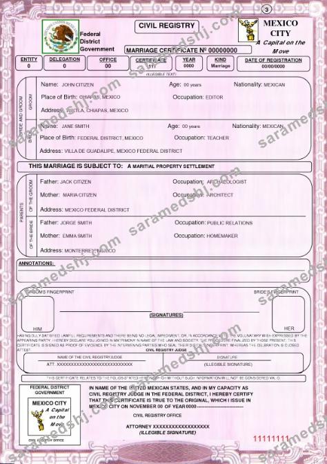 Mexico marriage certificate template in PSD format